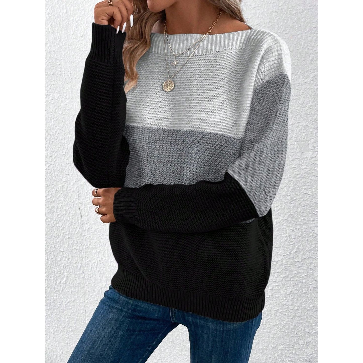 Color Block Boat Neck Sweater