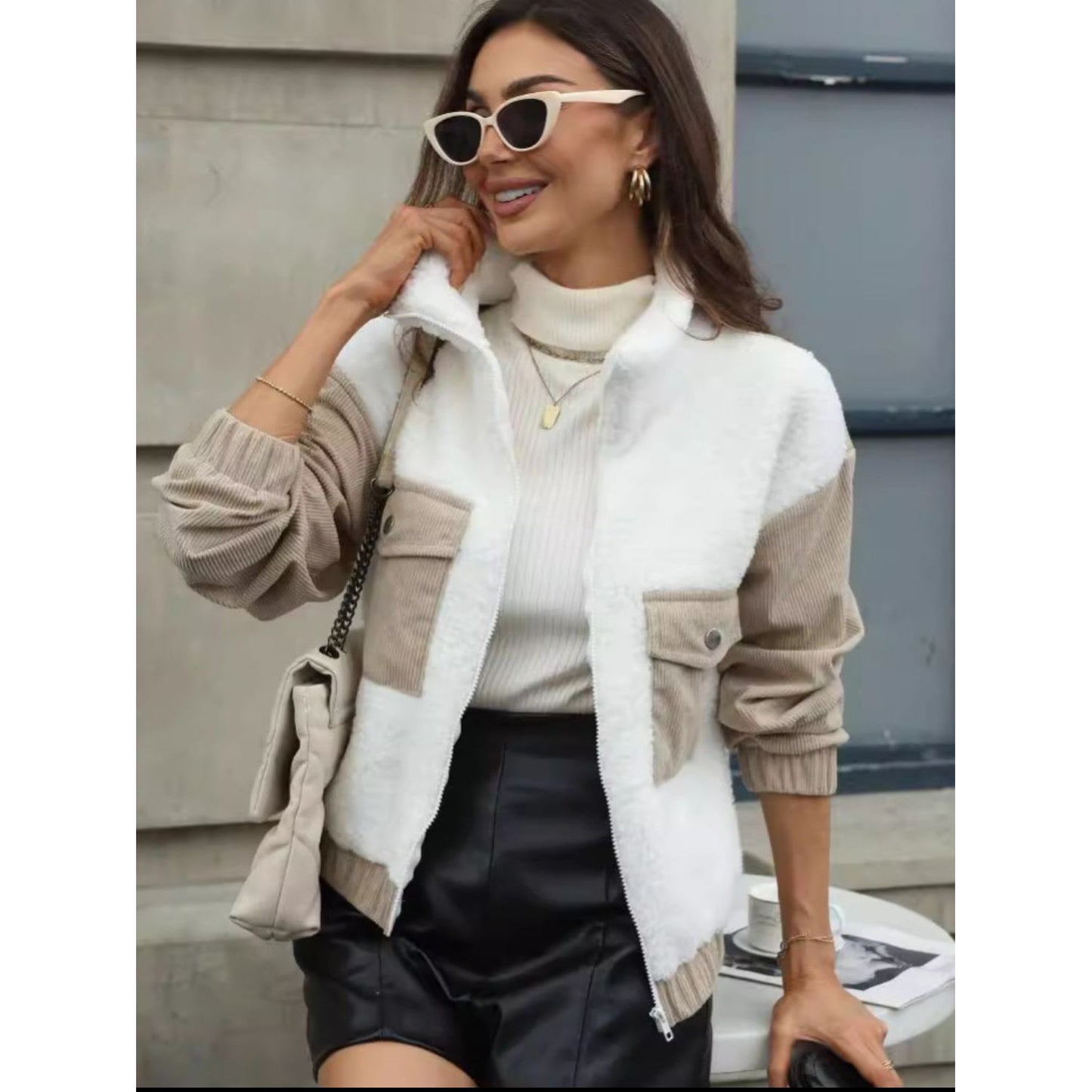 Contrast Zip Up Long Sleeve Jacket