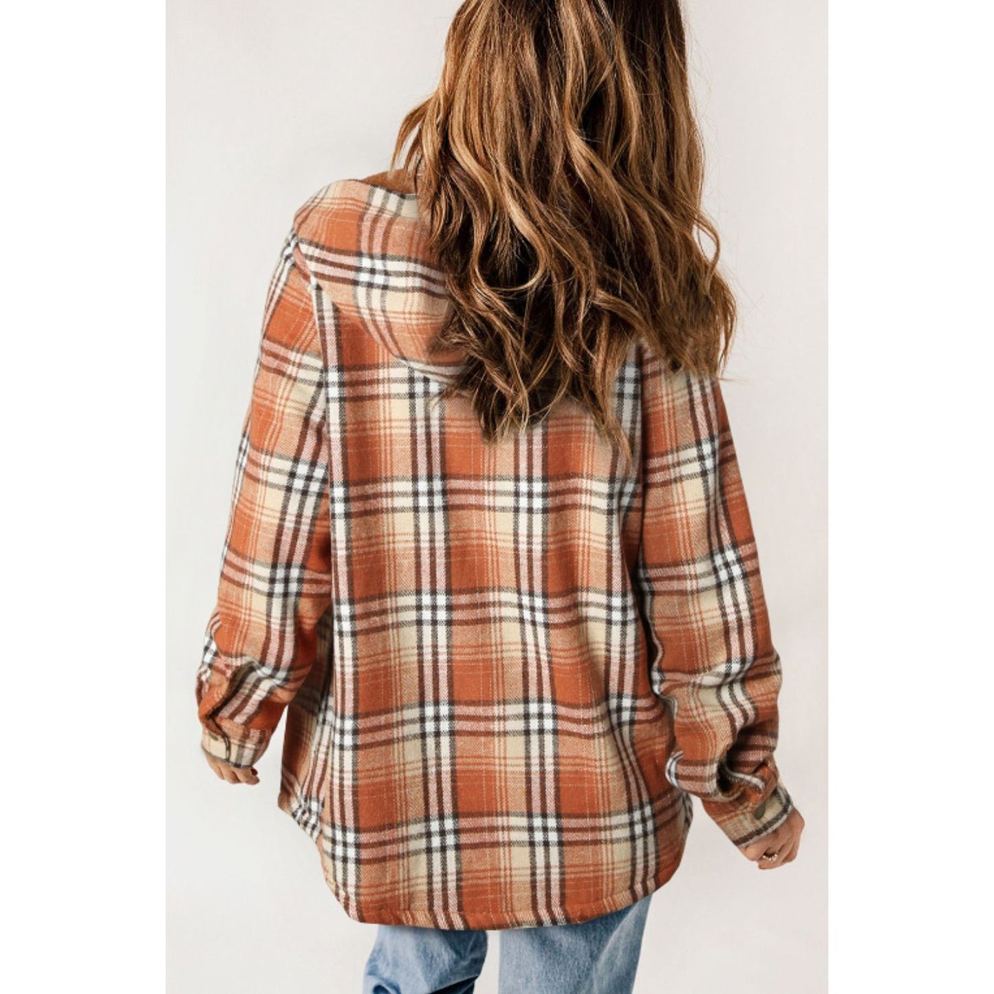 Plaid Button Up Long Sleeve Hooded Jacket