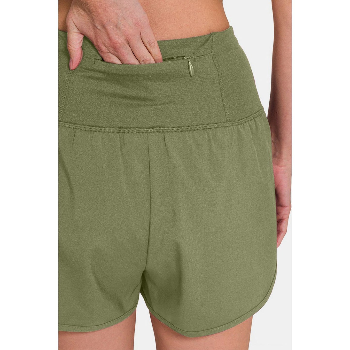 Zenana High-Waisted Zippered Back Pocket Active Shorts