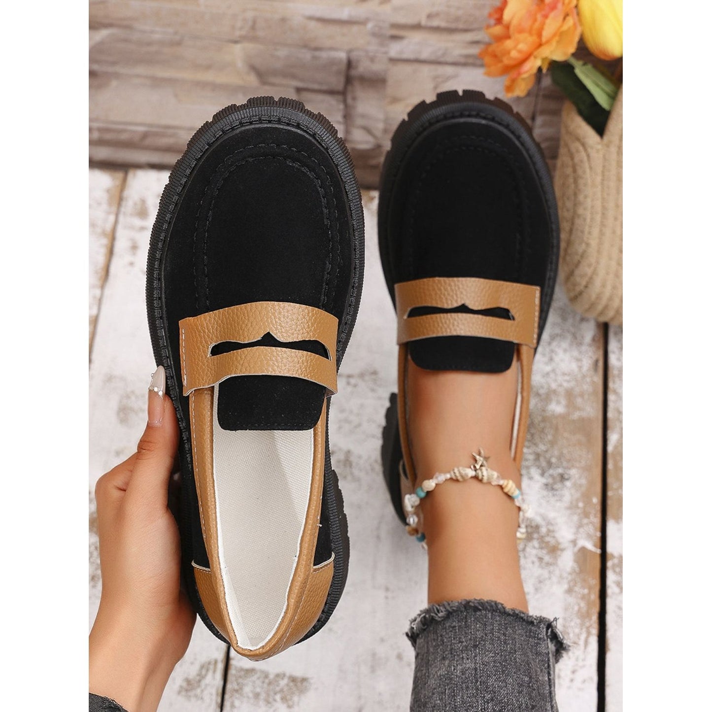 Contrast Suede Platform Loafers