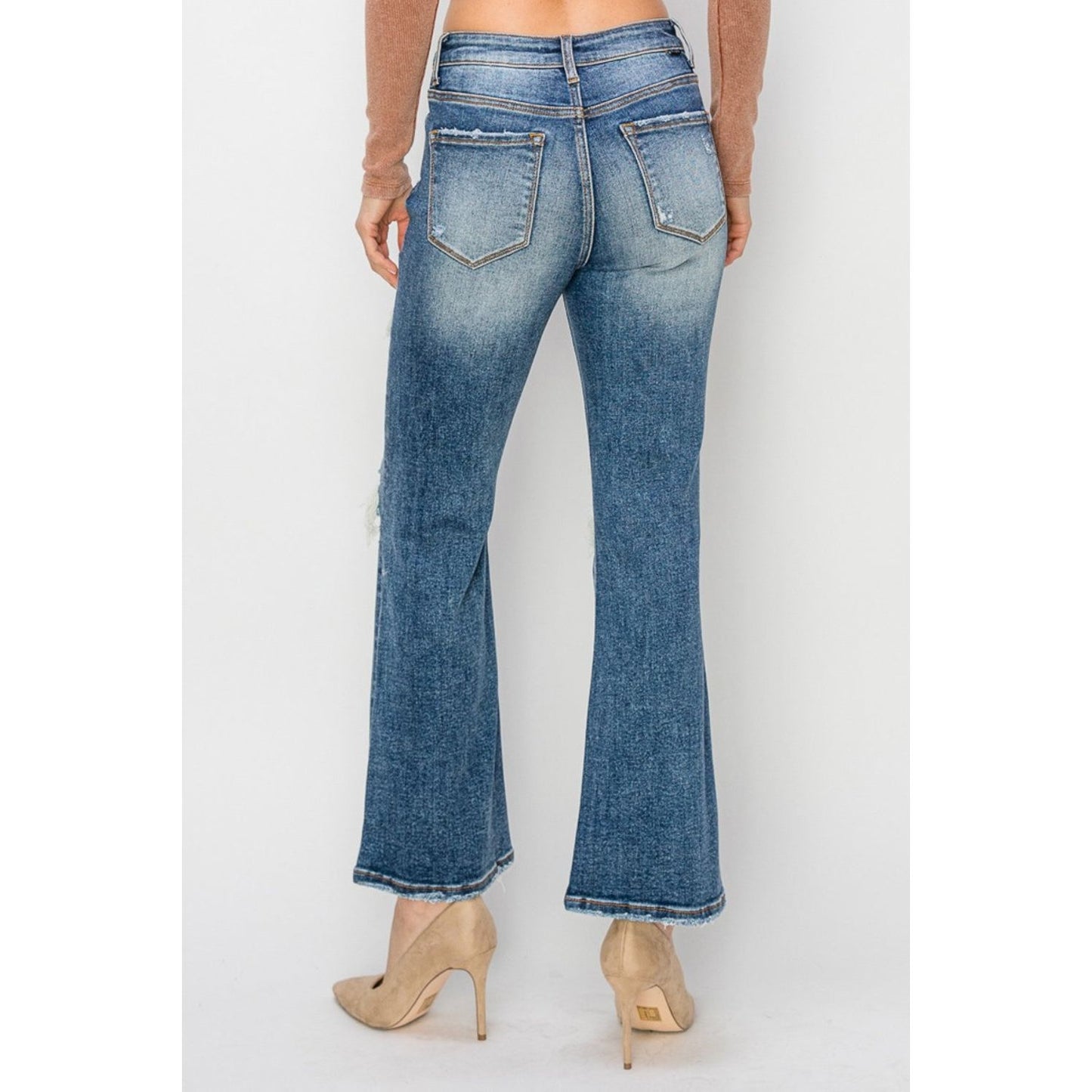 Risen Full Size High Rise Distressed Ankle Flare Jeans