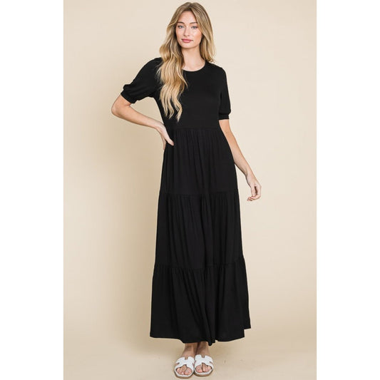 BOMBOM Short Sleeve Tiered Maxi Dress