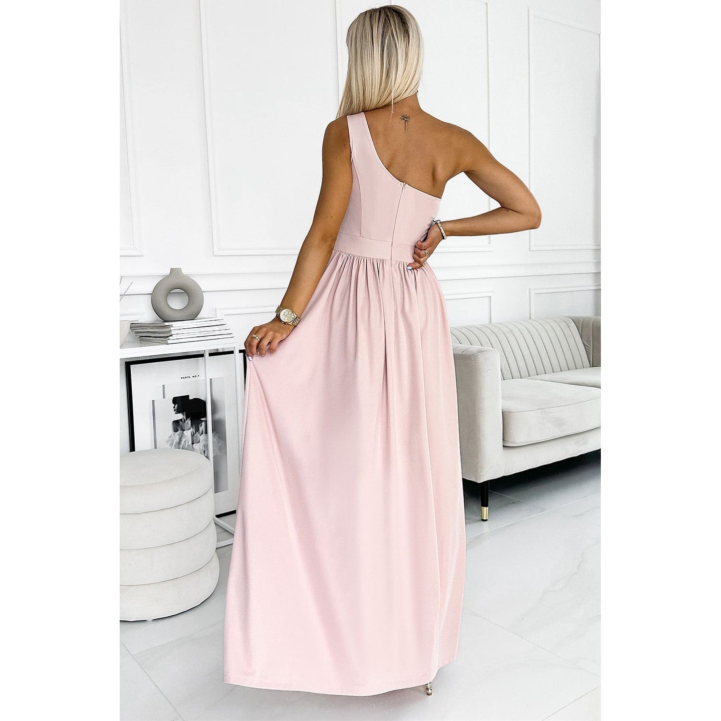 One-Shoulder Slit Maxi Dress