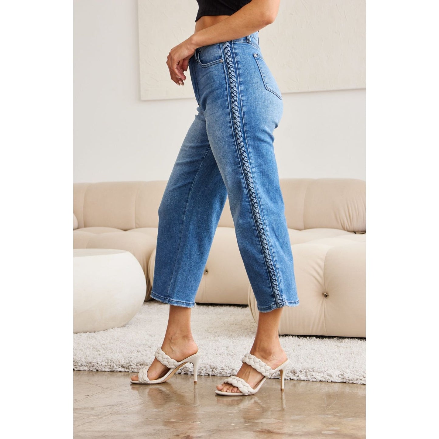 Judy Blue Full Size Braid Side Detail Wide Leg Jeans