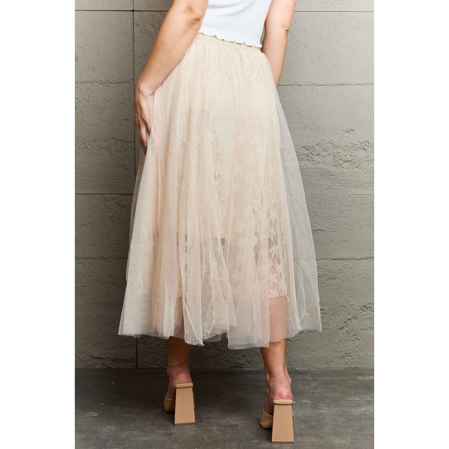 Ninexis Lace Flowy Midi Skirt