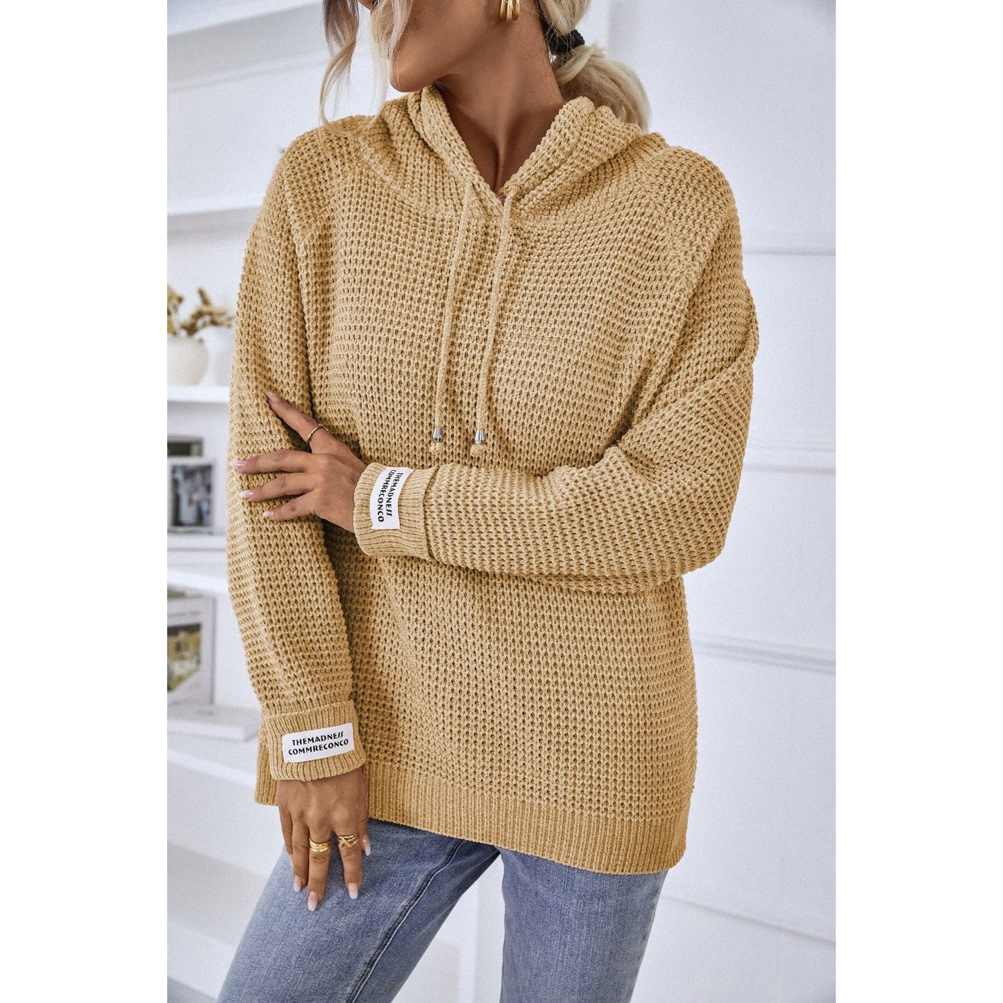 Drawstring Long Sleeve Hooded Sweater