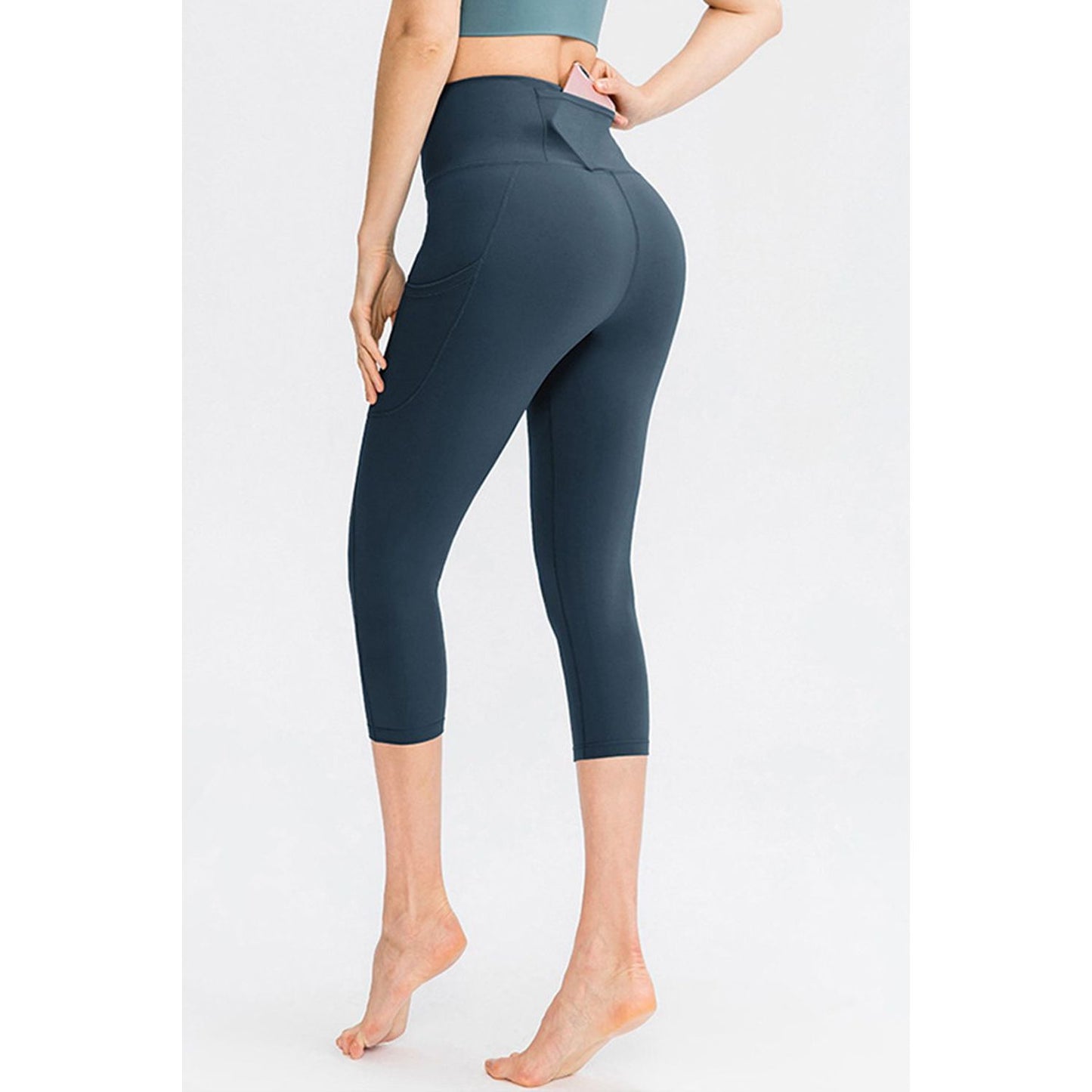 Wide Waistband Cropped Active Leggings with Pockets