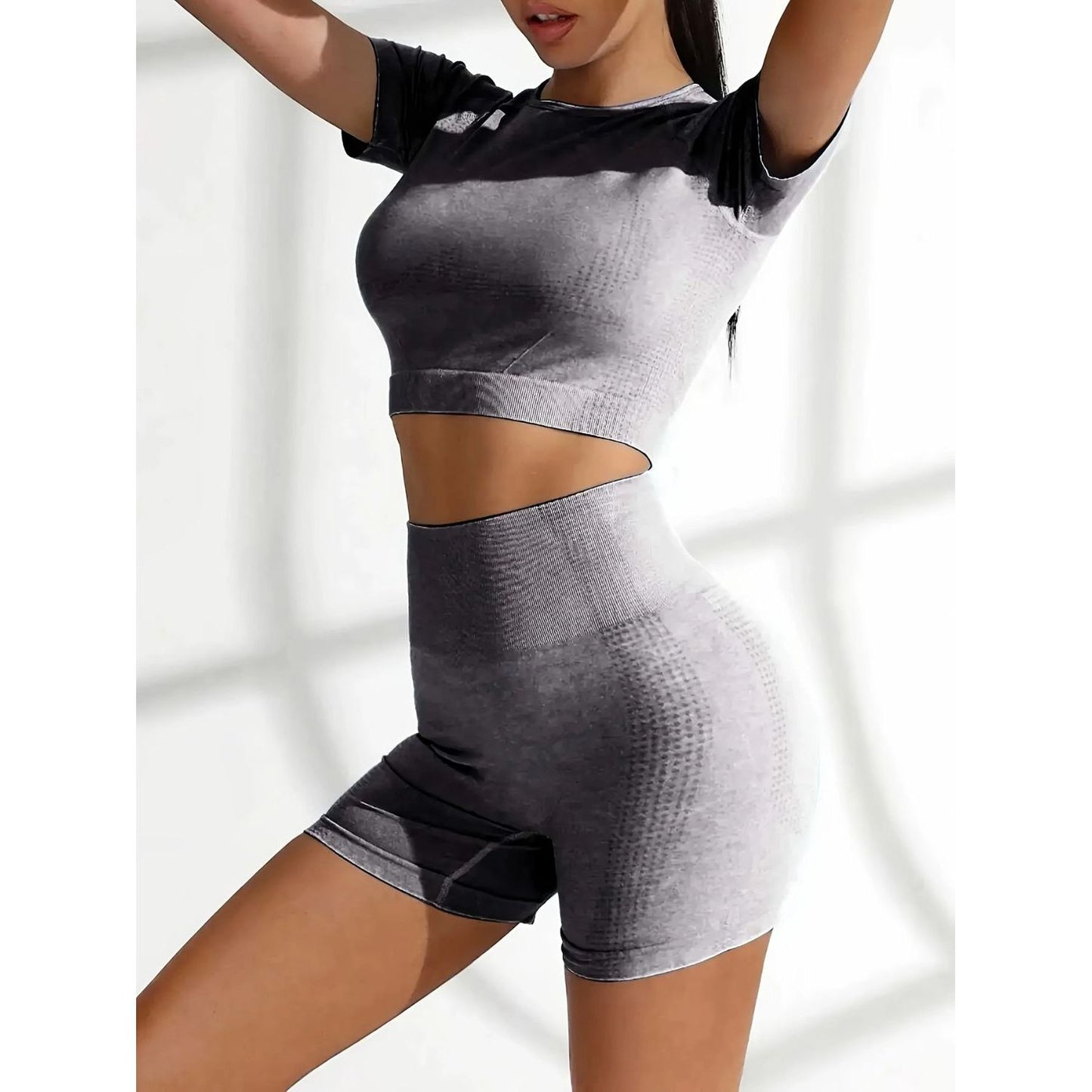 Round Neck Short Sleeve Top and Shorts Active Set