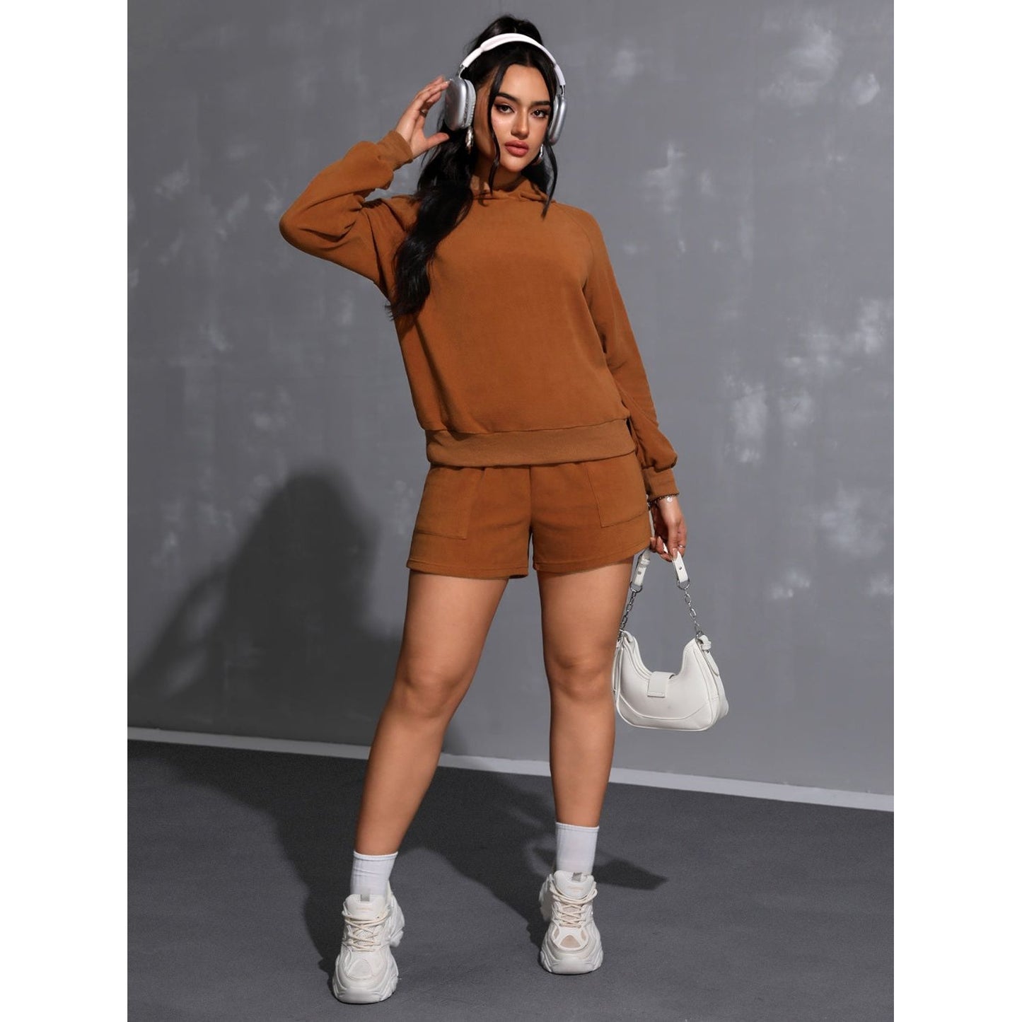 Long Sleeve Hoodie and Pocketed Shorts Set