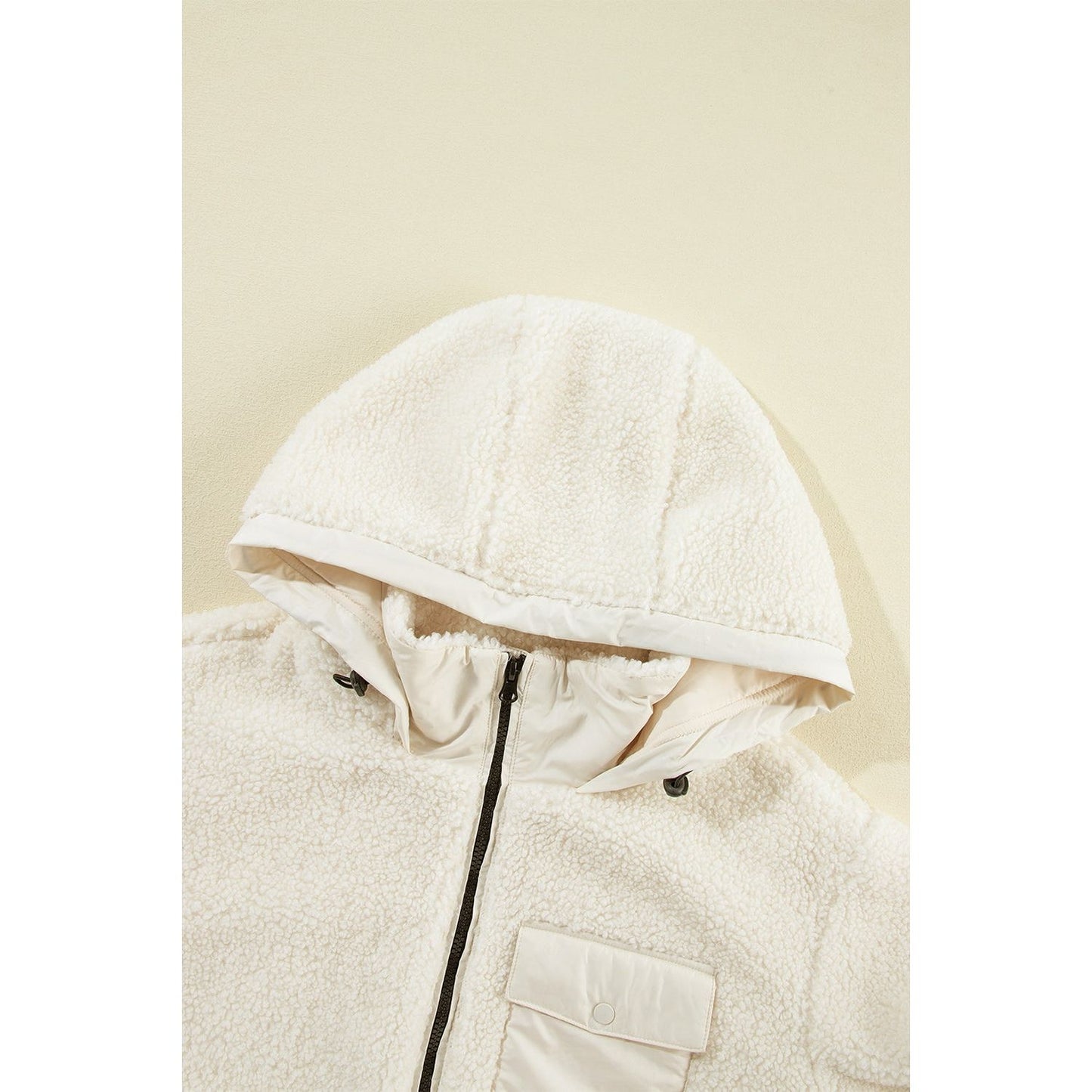 Drawstring Zip Up Sherpa Jacket with Removable Hood