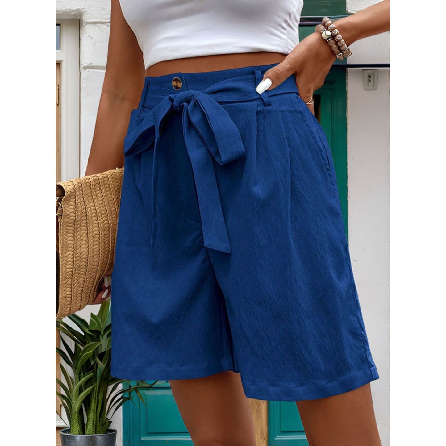 Perfee Tied High Waist Shorts with Pockets