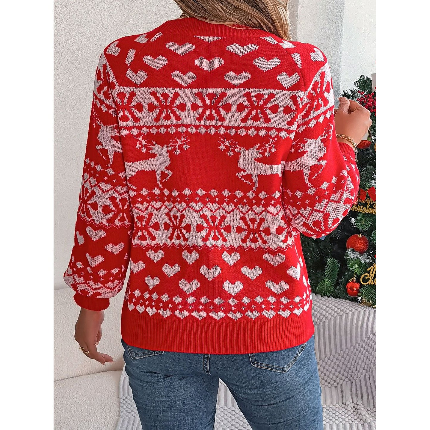 Christmas Element Round Neck Long Sleeve Sweater