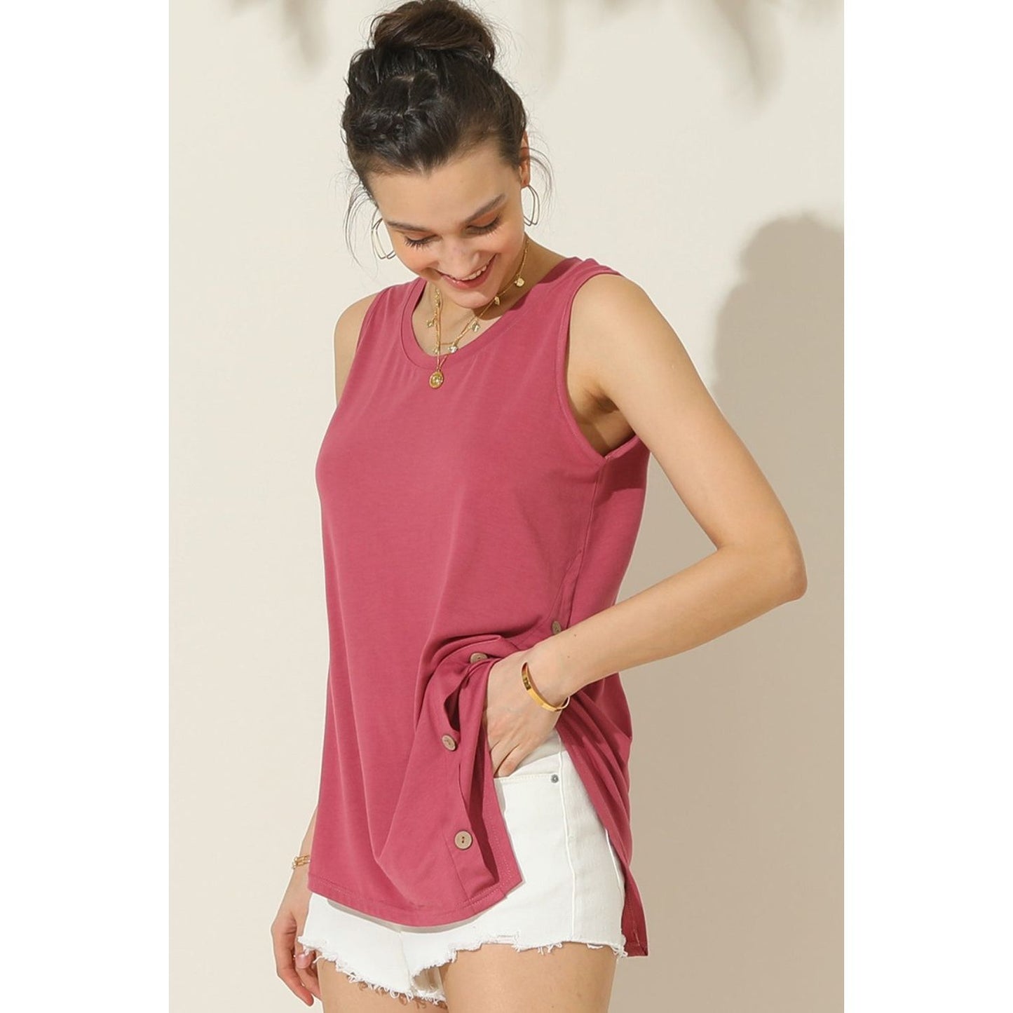 Ninexis Round Neck Button Side Tank