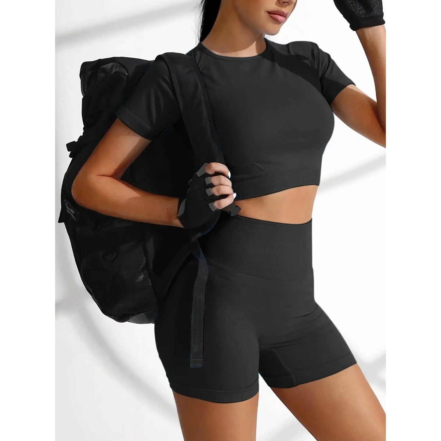 Round Neck Short Sleeve Top and Shorts Active Set