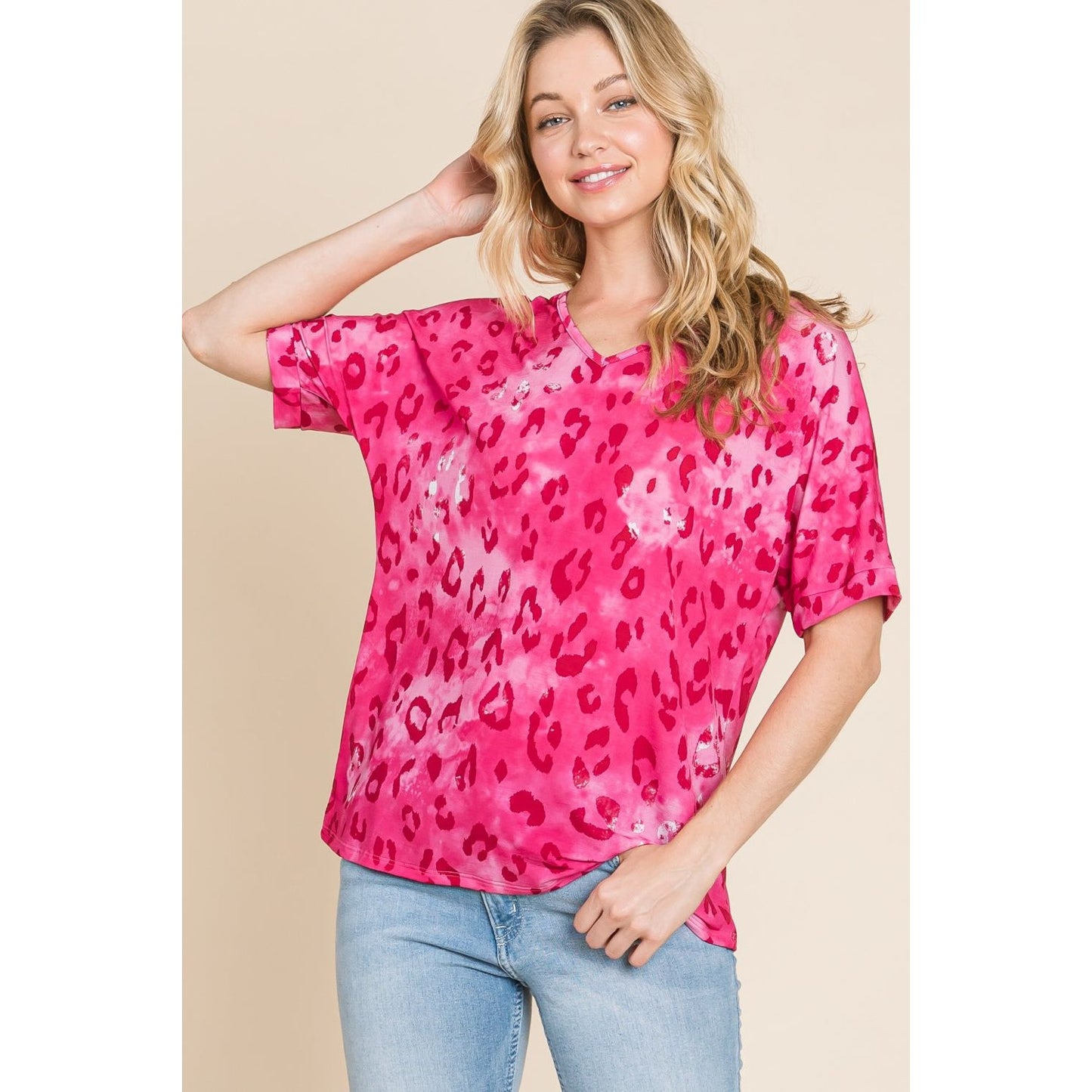 BOMBOM Leopard V-Neck Short Sleeve T-Shirt