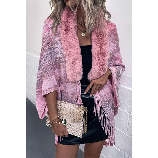 Open Front Fringe Hem Poncho