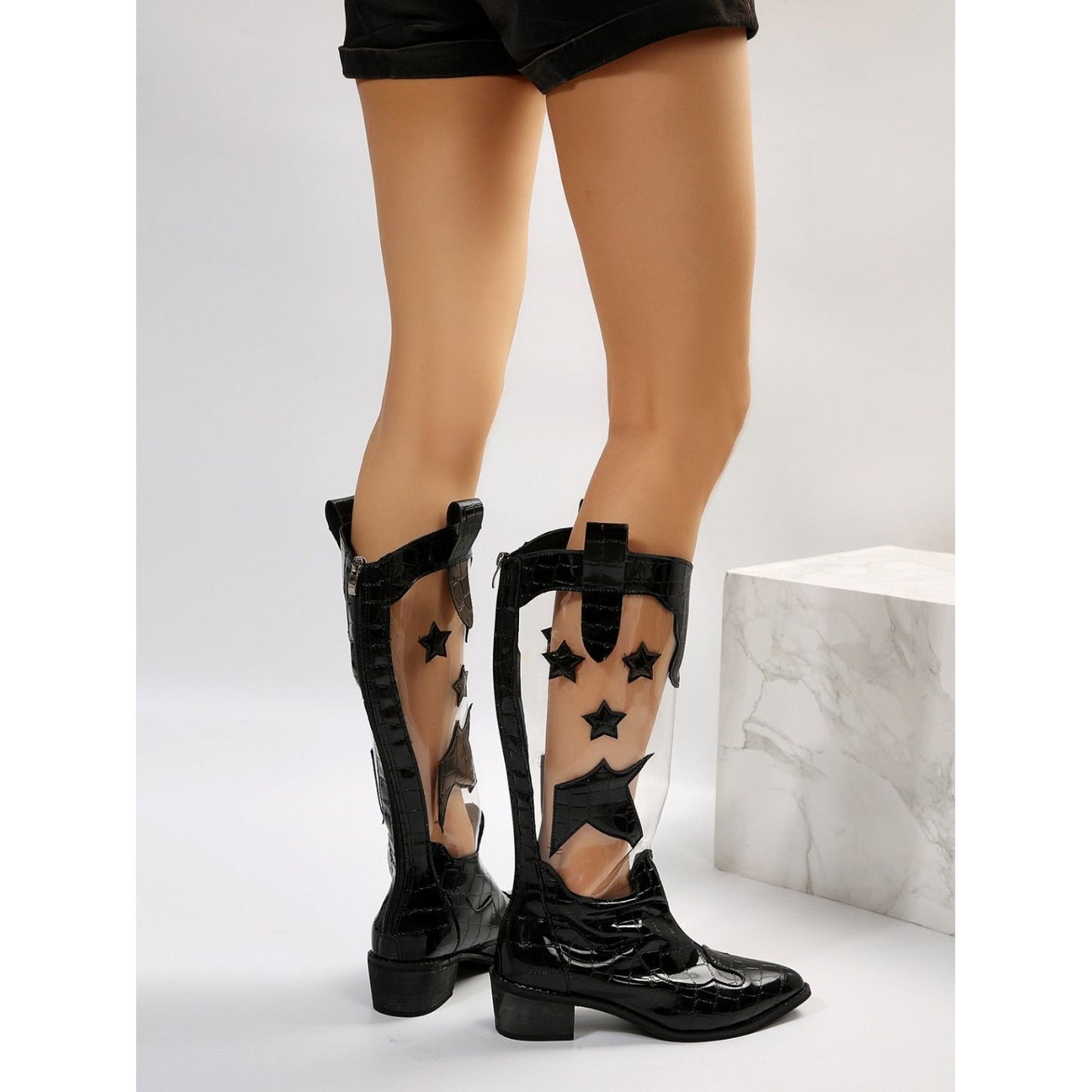 Star Point Toe Block Heel Boots