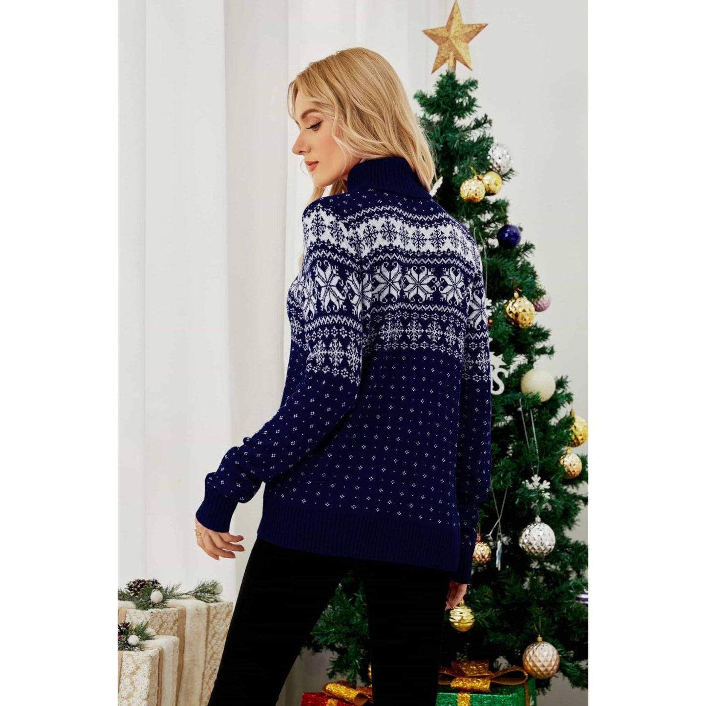 Christmas Snowflake Fair Isle Turtleneck Sweater