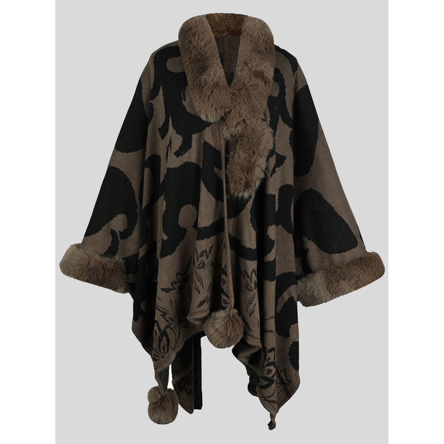 Faux Fur Trim Poncho