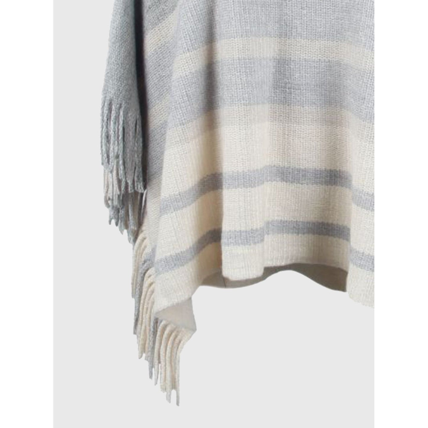 Striped Boat Neck Poncho with Fringes