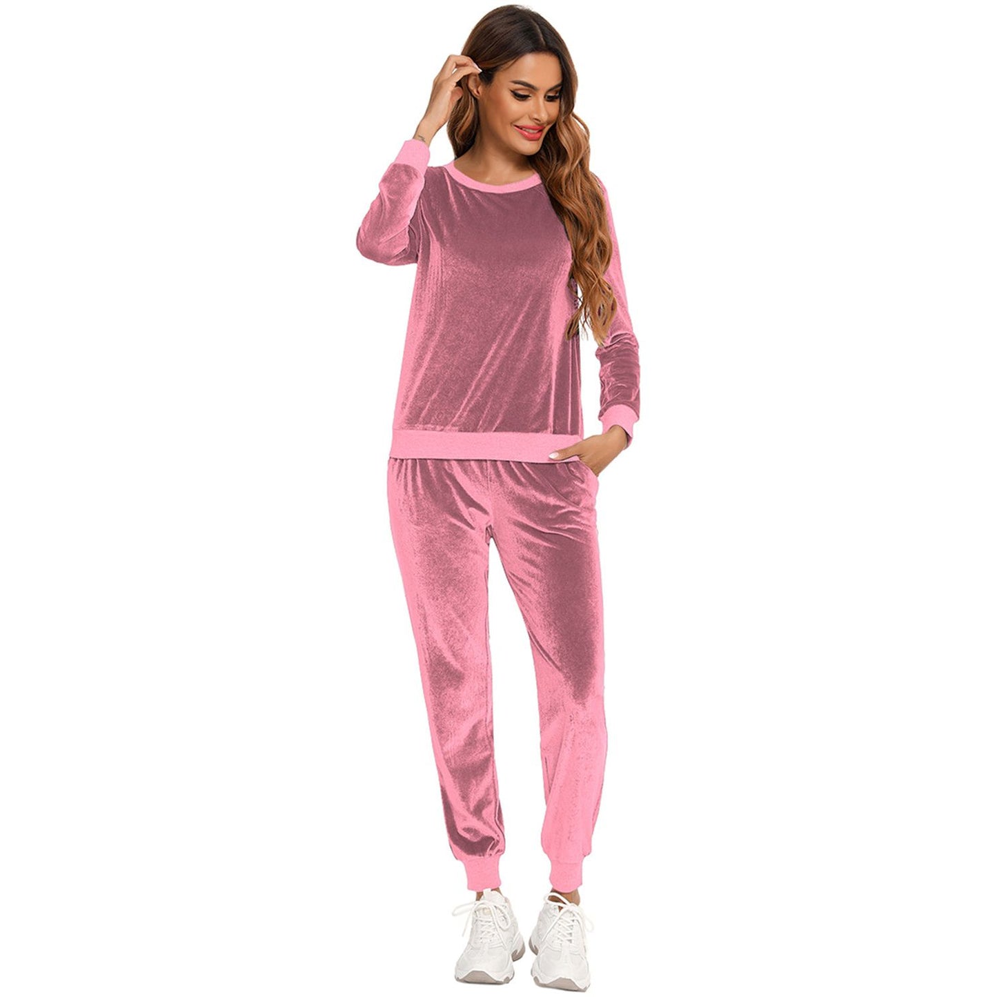 Round Neck Long Sleeve Loungewear Set with Pockets