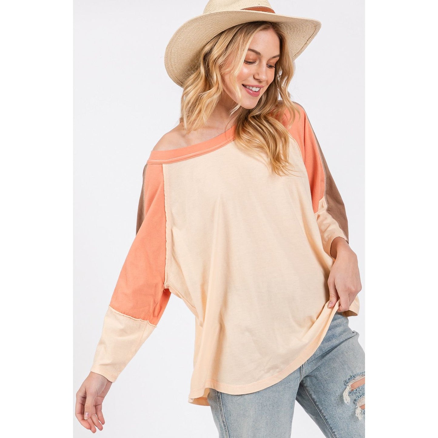 SAGE + FIG Color Block Curved Hem T-Shirt