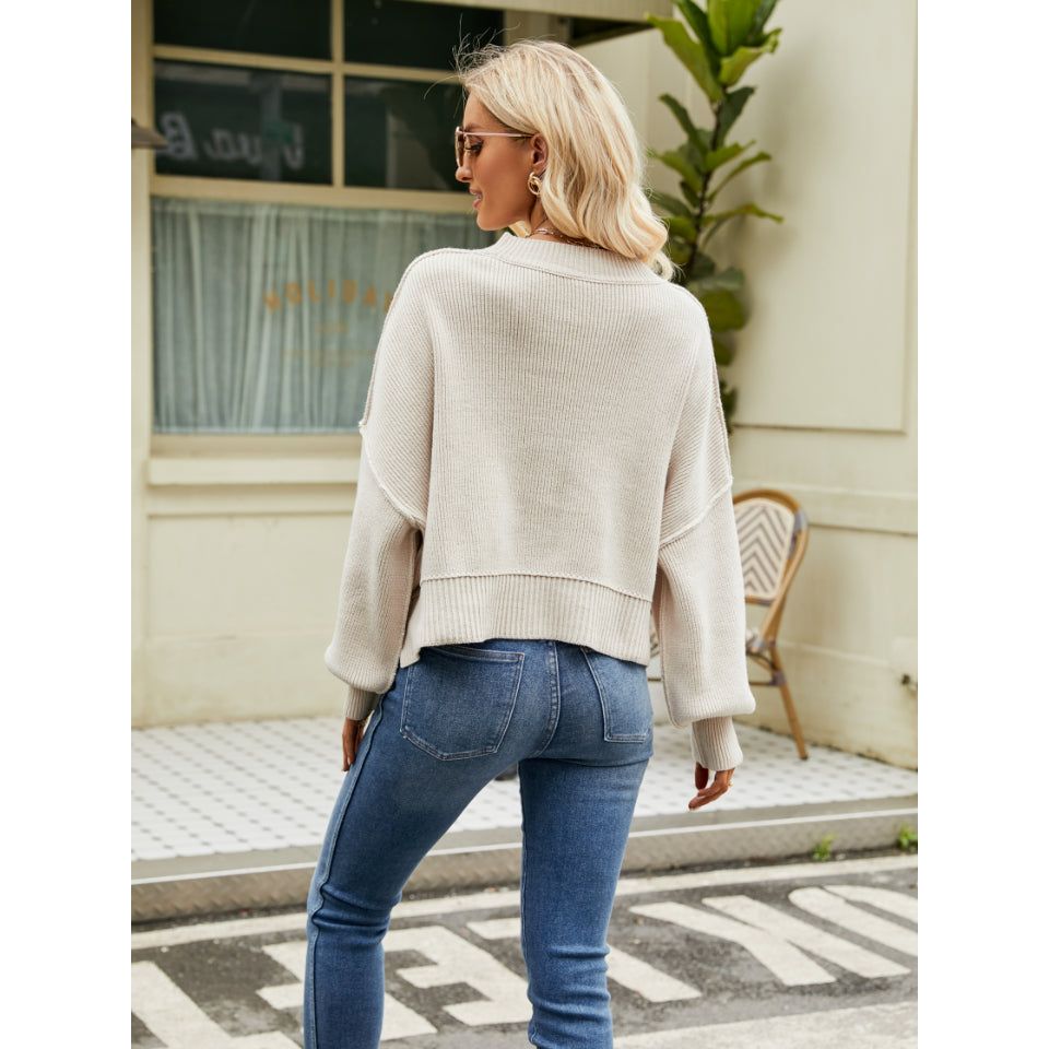 Round Neck Lantern Sleeve Sweater