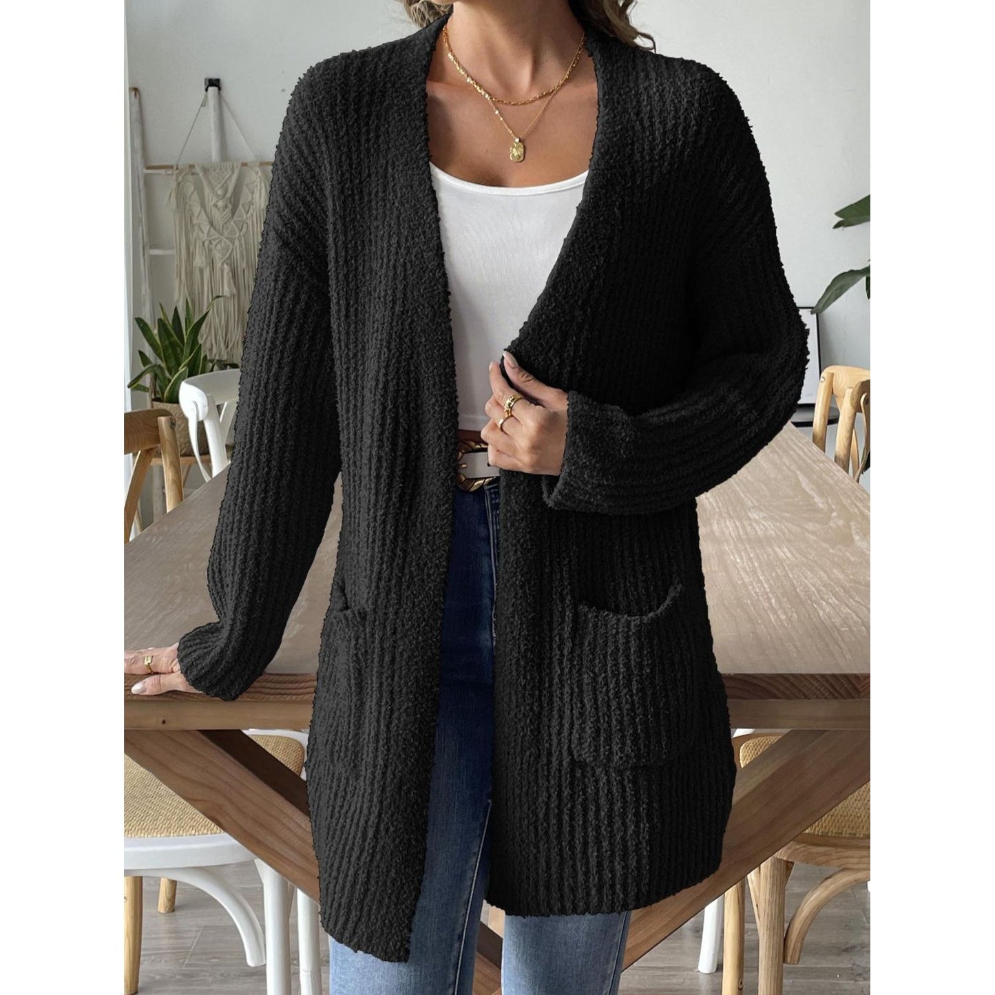 Open Front Long Sleeve Cardigan