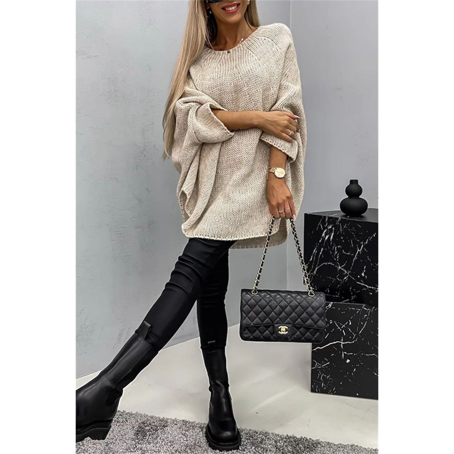 Round Neck Batwing Sleeve Sweater