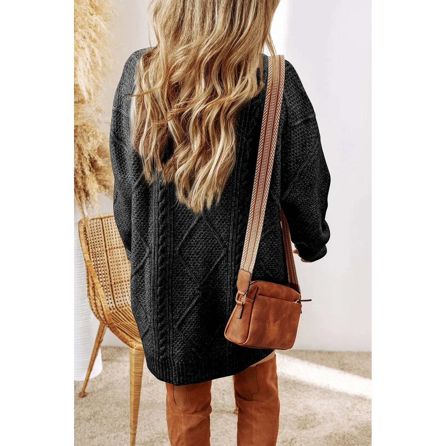 Cable-Knit Round Neck Sweater Dress