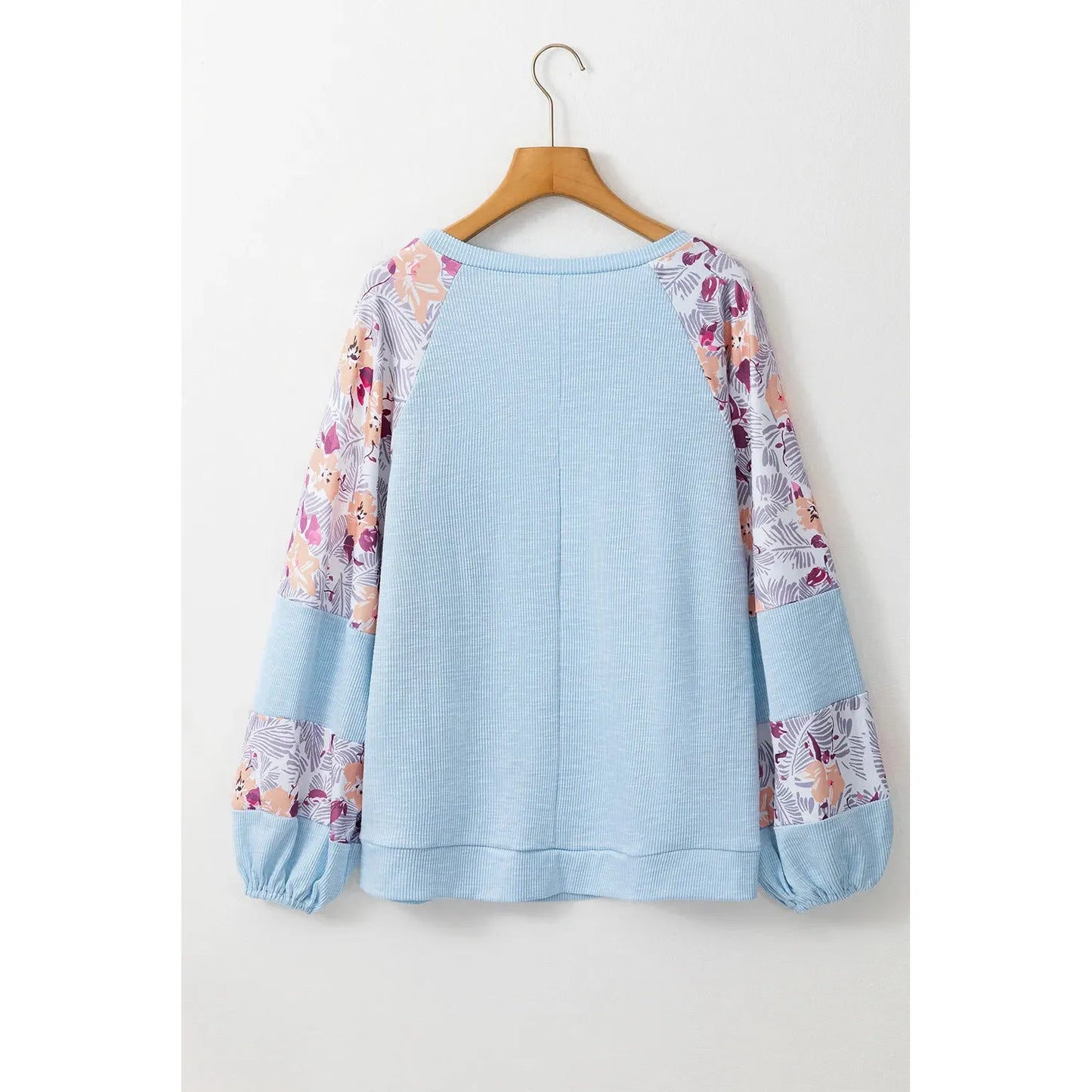 Printed Round Neck Balloon Sleeve Blouse