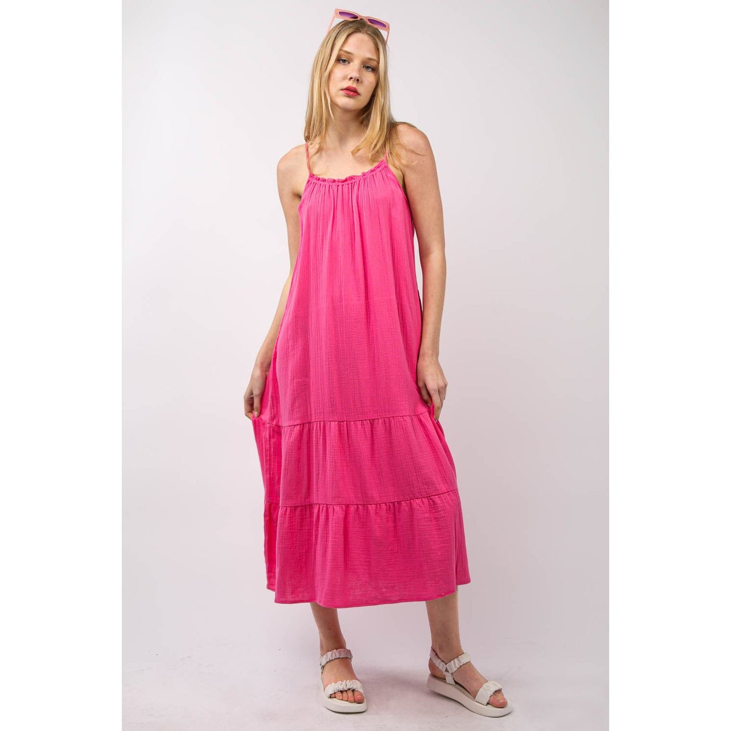 VERY J Ruffled A-Line Midi Cami Dress