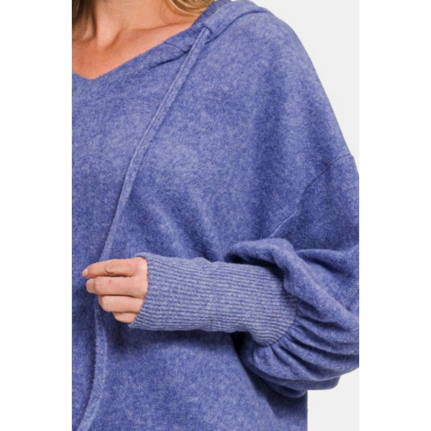 Zenana Brushed Hacci Drop Shoulder Cropped Hoodie