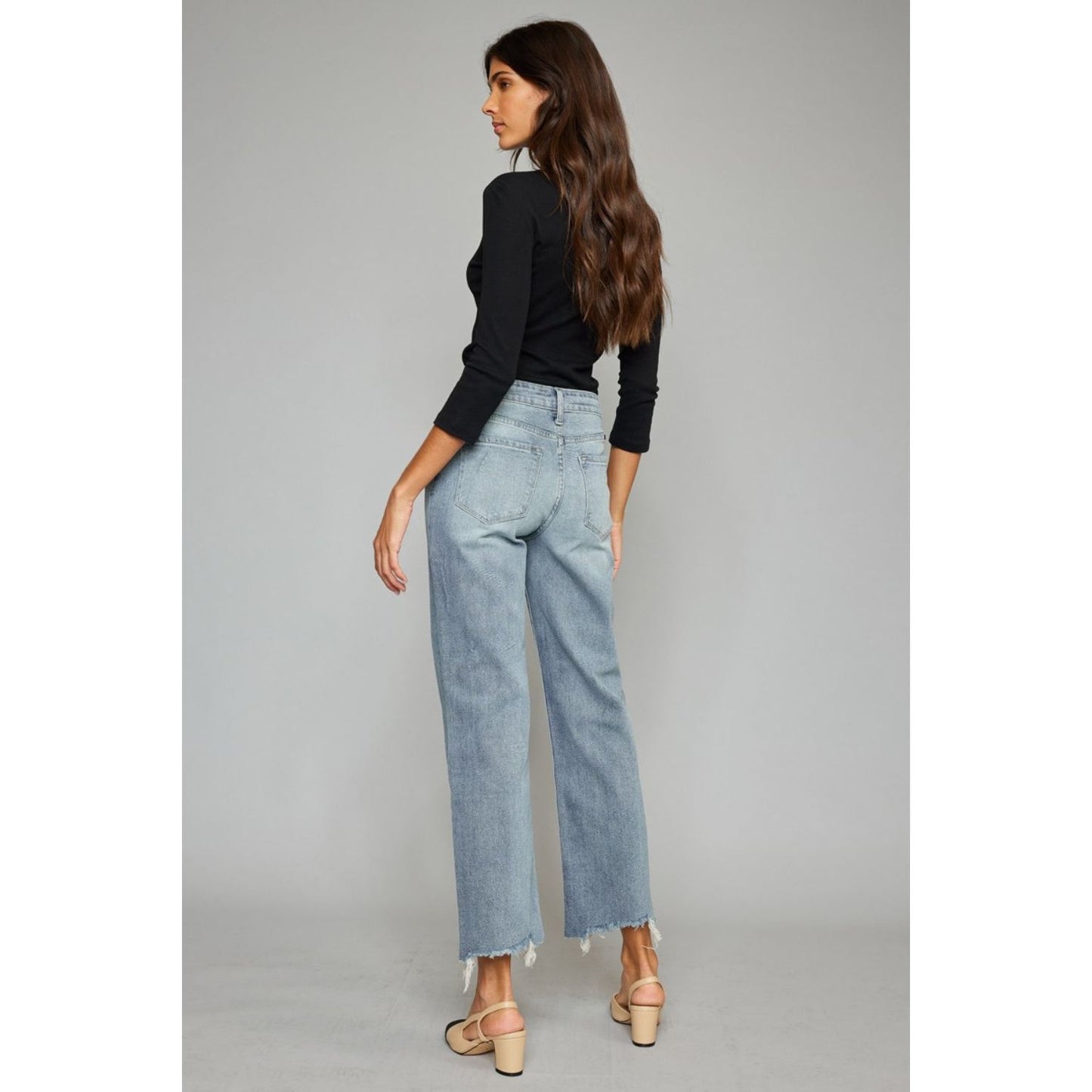 Kancan High Waist Raw Hem Cropped Wide Leg Jeans