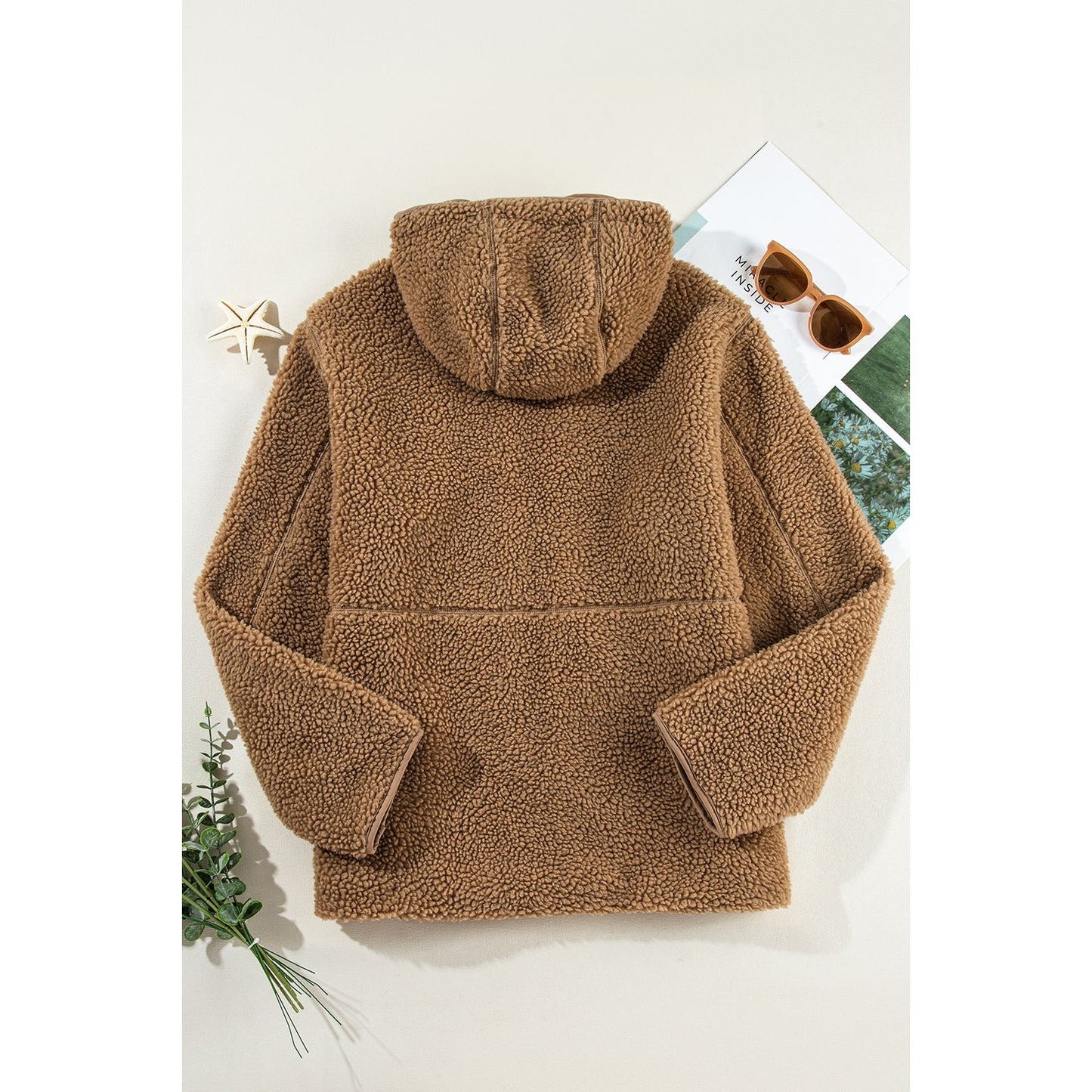 Drawstring Fleece Zip Up Hooded Jacket