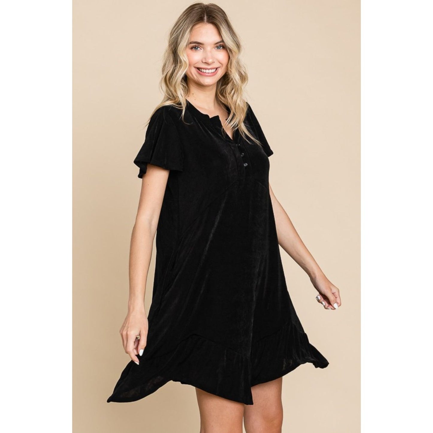 Culture Code Full Size Short Sleeve Ruffled Asymmetric Hem Dress