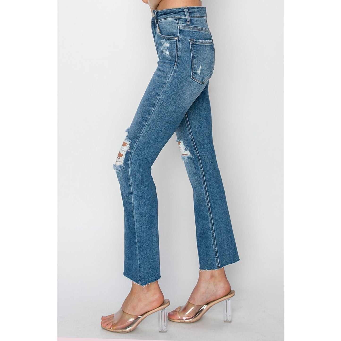 RISEN High Rise Distressed Ankle Jeans