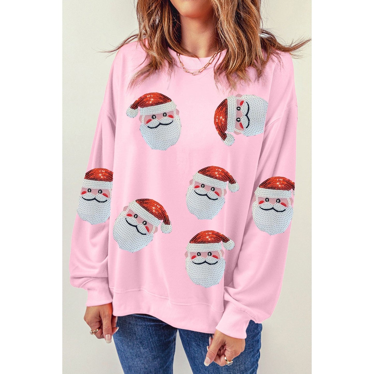 Sequin Santa Patch Round Neck Sweatshirt