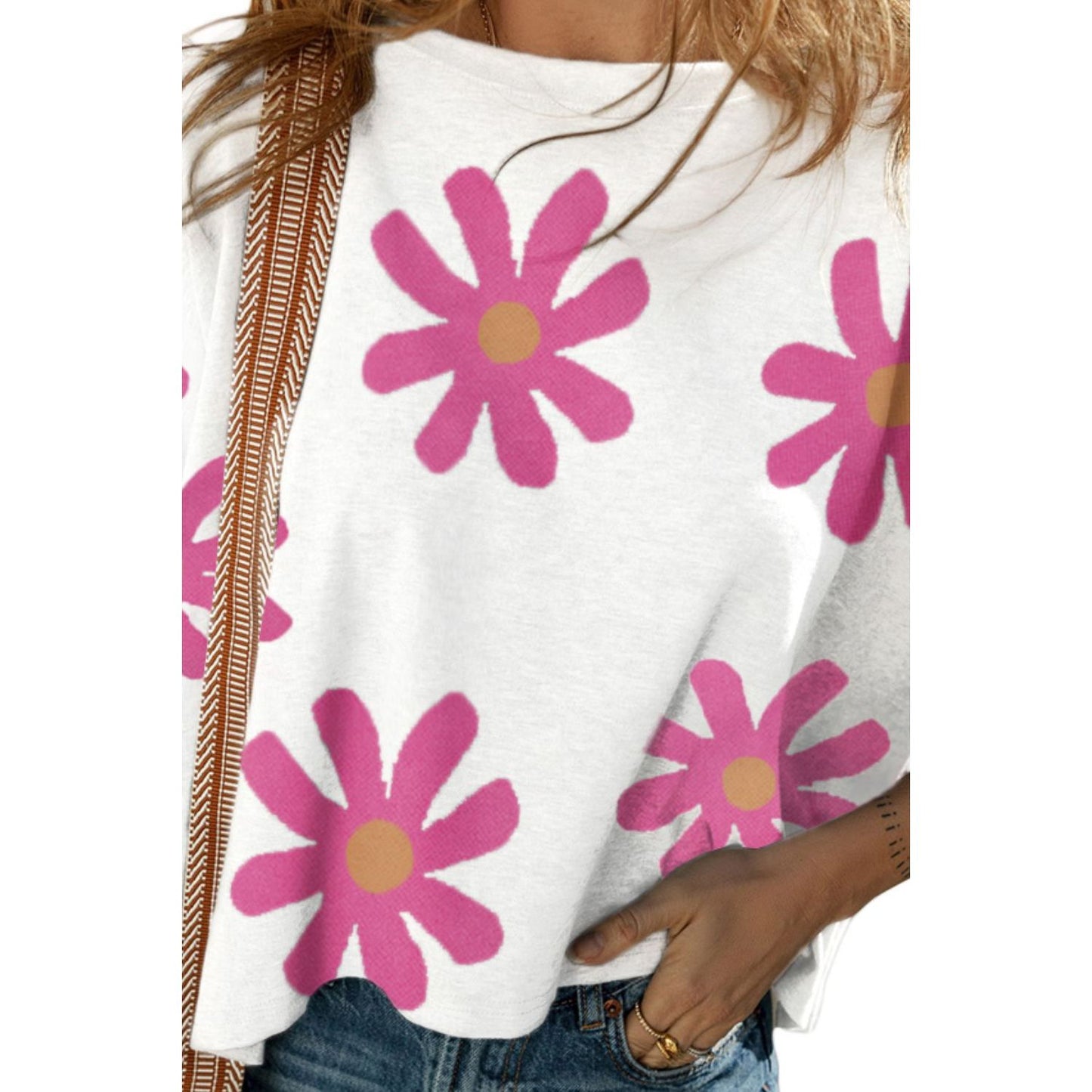 Flower Round Neck Half Sleeve T-Shirt