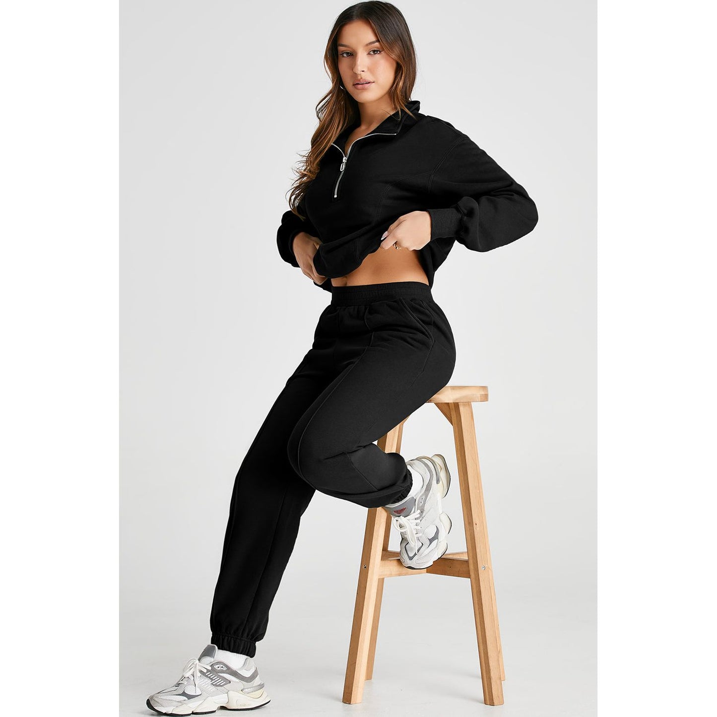 Half Zip Long Sleeve Top and Joggers Active Set