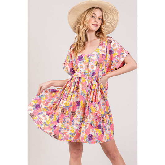 SAGE + FIG Floral Short Sleeve Babydoll Dress with Pockets