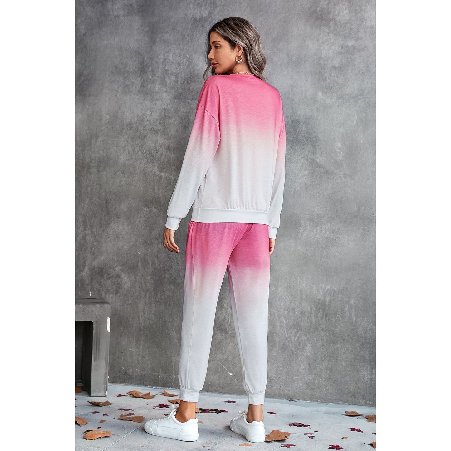 Gradient Round Neck Sweatshirt and Joggers Set