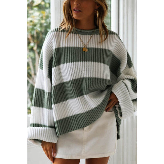 Striped Round Neck Long Sleeve Sweater