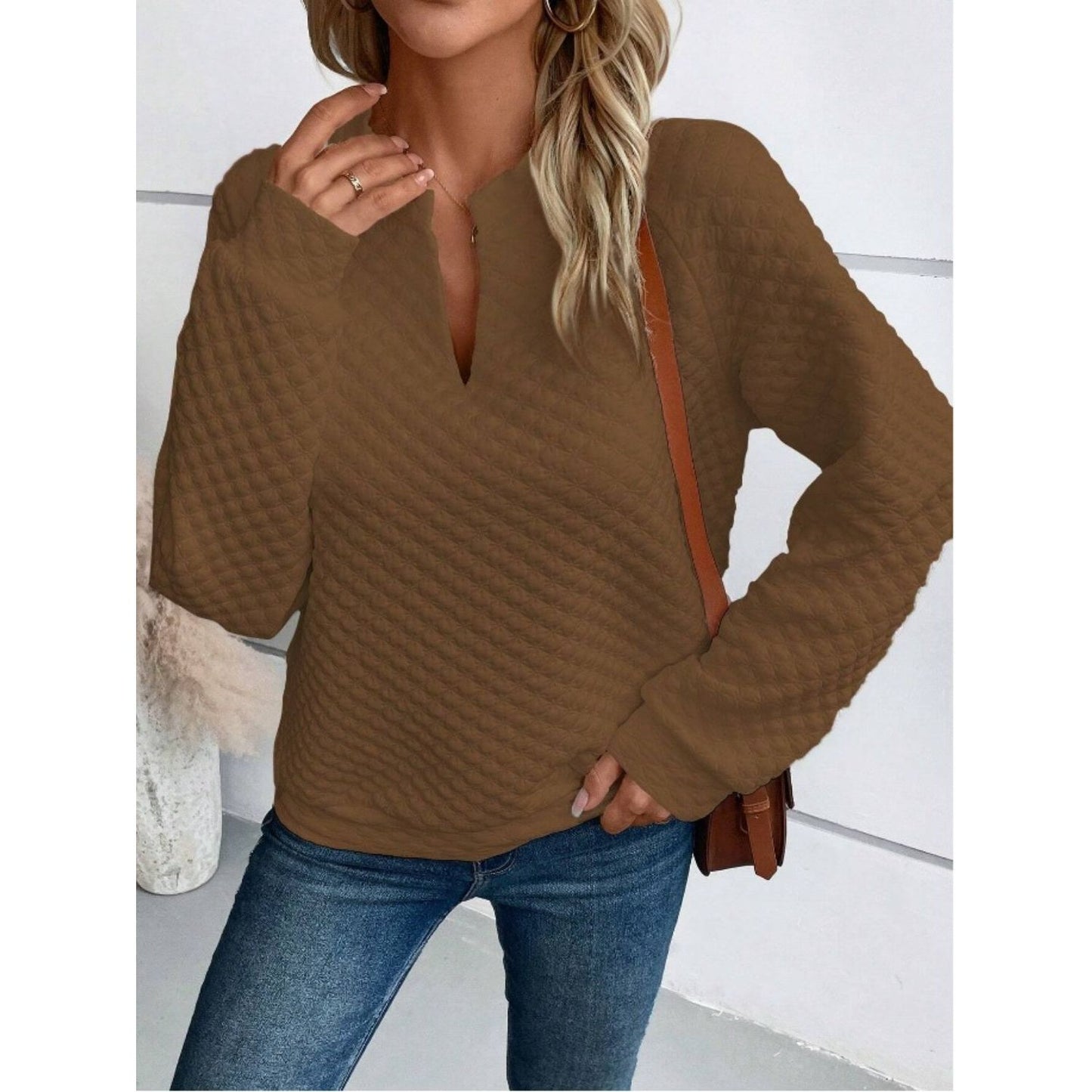 Notched Long Sleeve Sweatshirt