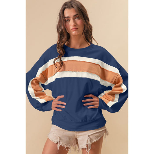 BiBi French Terry Color Block Cut Edge Detail Sweatshirt