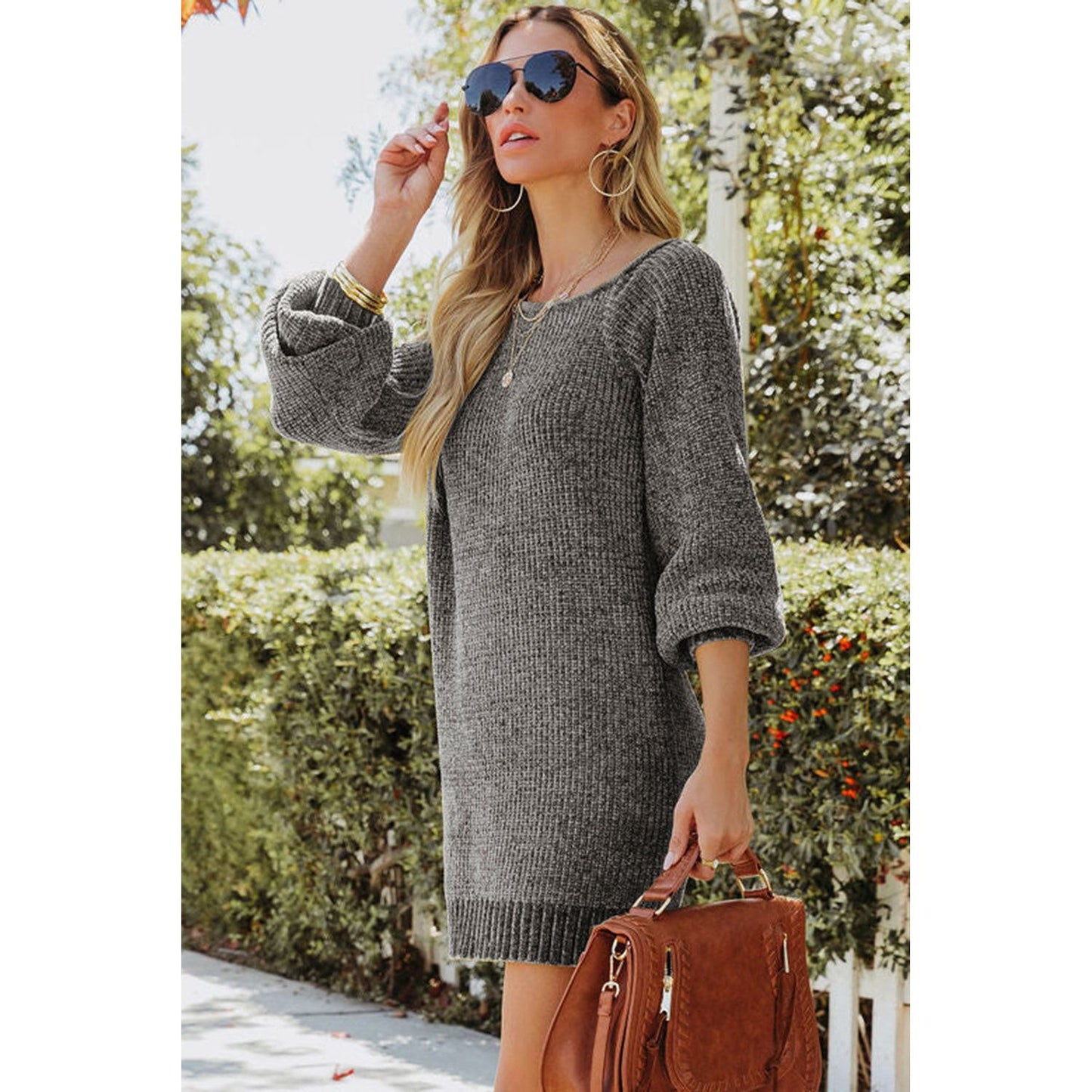 Boat Neck Long Sleeve Sweater Dress