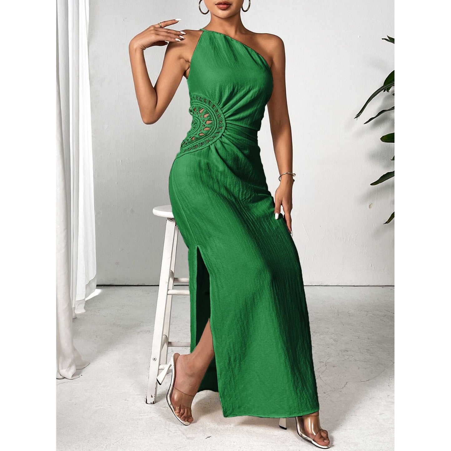 Slit One Shoulder Sleeveless Maxi Dress