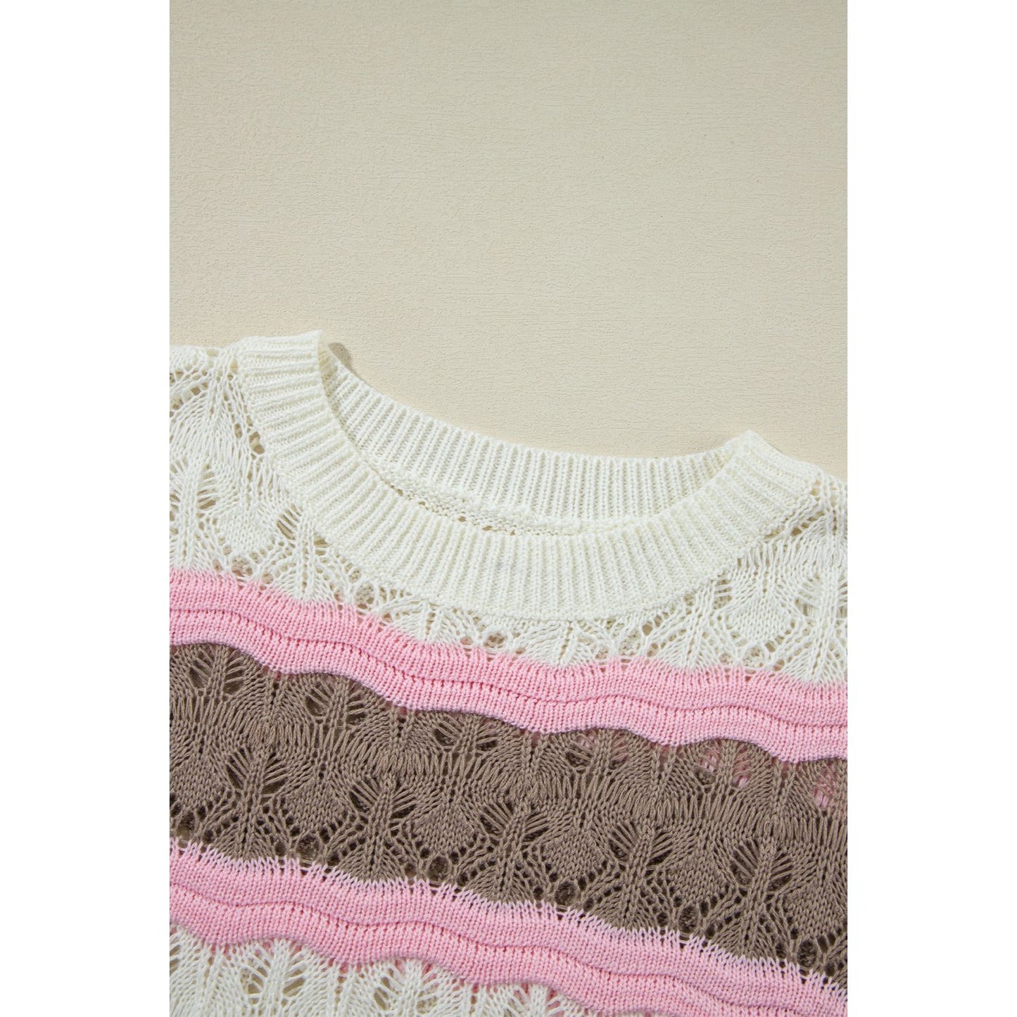 Color Block Round Neck Knit Top