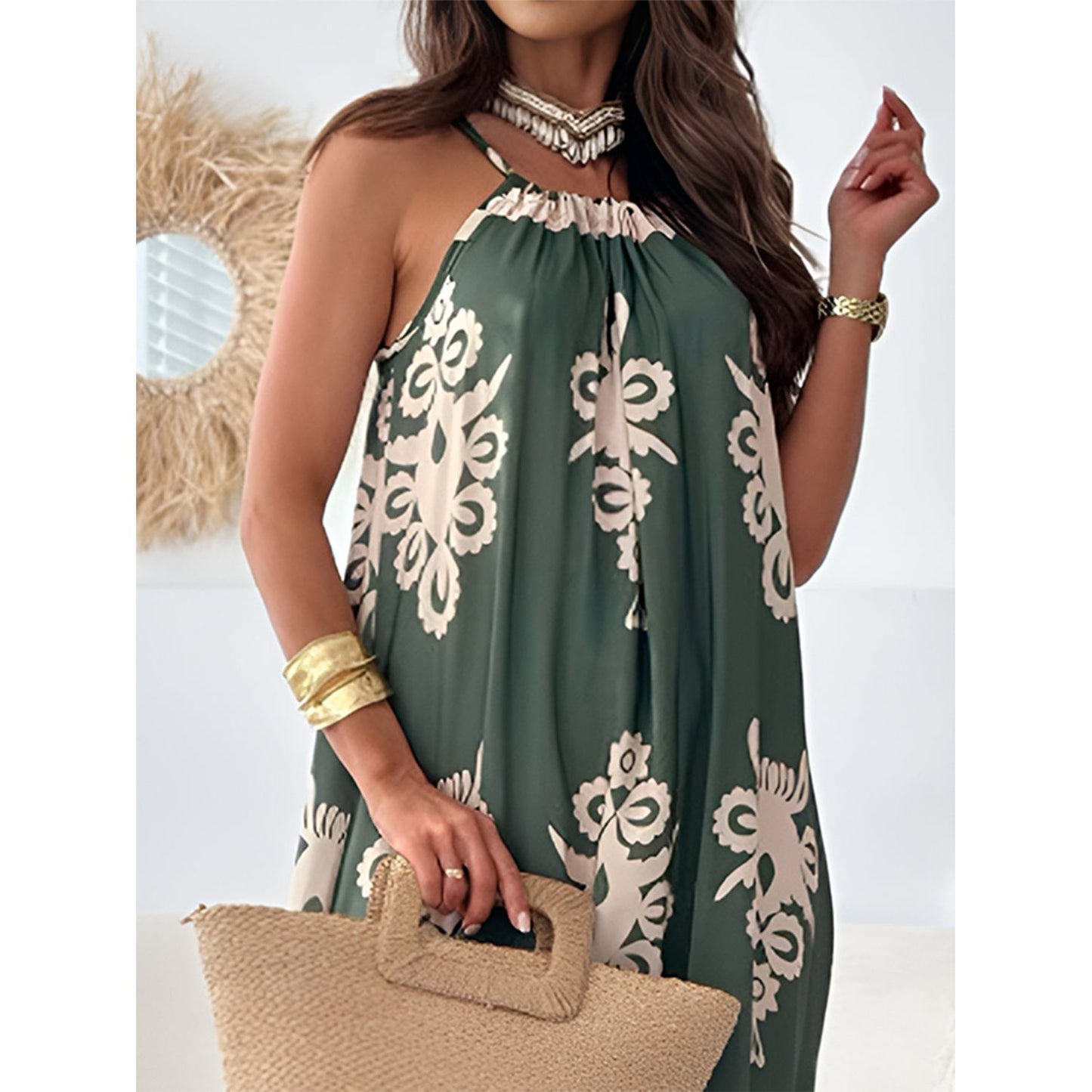 Printed Spaghetti Strap Sleeveless Maxi Dress